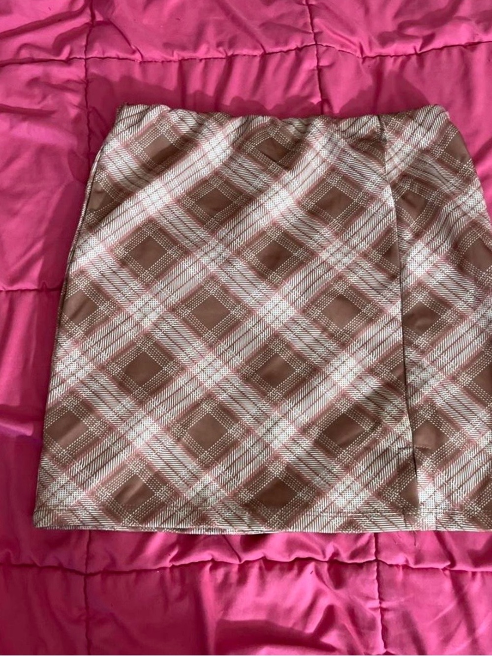 Beautees Brown and Cream Plaid Mini Skirt